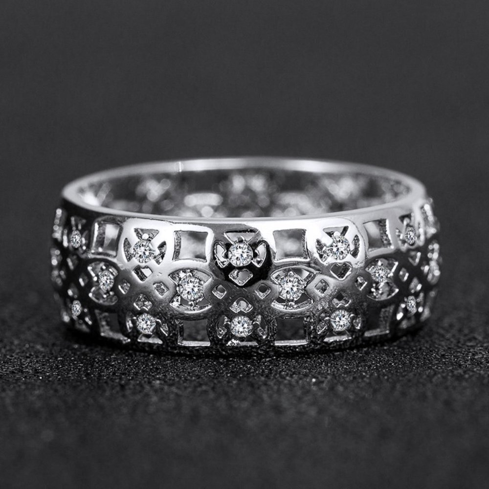 Dainty Carved Colorful Gems Eternity Zircon Vintage Ring for Women, EVGG1359